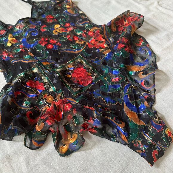 NEW Vtg VICTORIA'S SECRET Gold Label Dark Floral Sheer Teddy Nightie Bodysuit P - Picture 9 of 15